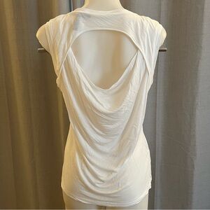 BCBG Classy White Tank Top Draped Back Cut Out 100% Modal Size Med Sleeveless
